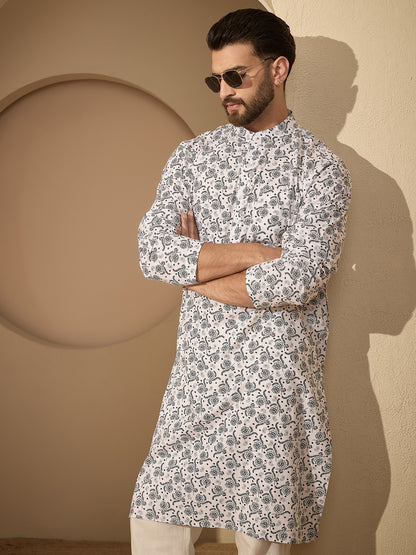 Pure Cotton Printed Men's Kurta Pajama Set –  Traditional Festive Wear