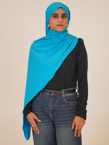 Women's Turquoise Blue Solid Viscose Jersey Hijab