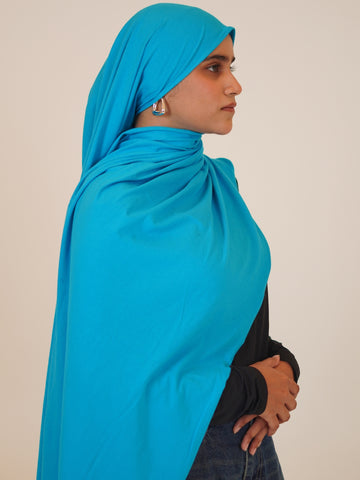 Women's Turquoise Blue Solid Viscose Jersey Hijab