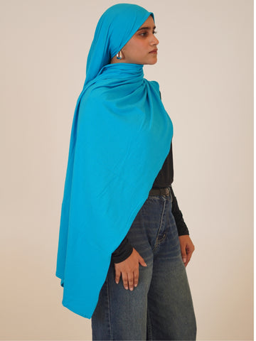 Women's Turquoise Blue Solid Viscose Jersey Hijab