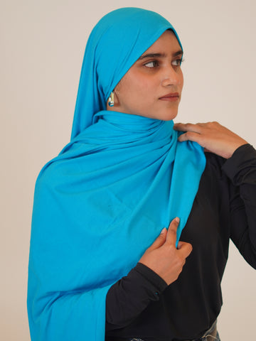 Women's Turquoise Blue Solid Viscose Jersey Hijab