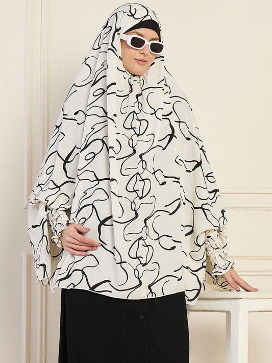 Nabia White Printed Free Size Prayer Khimar