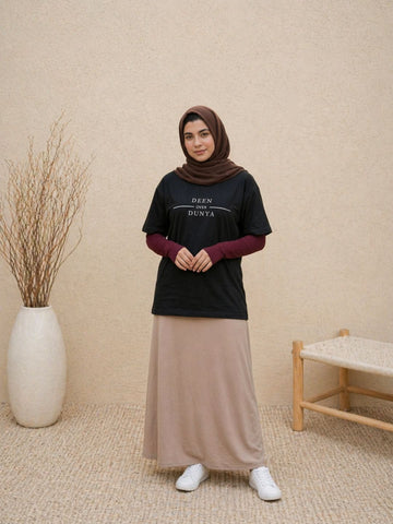 Modest Deen Over Dunya Black T-Shirt for Women