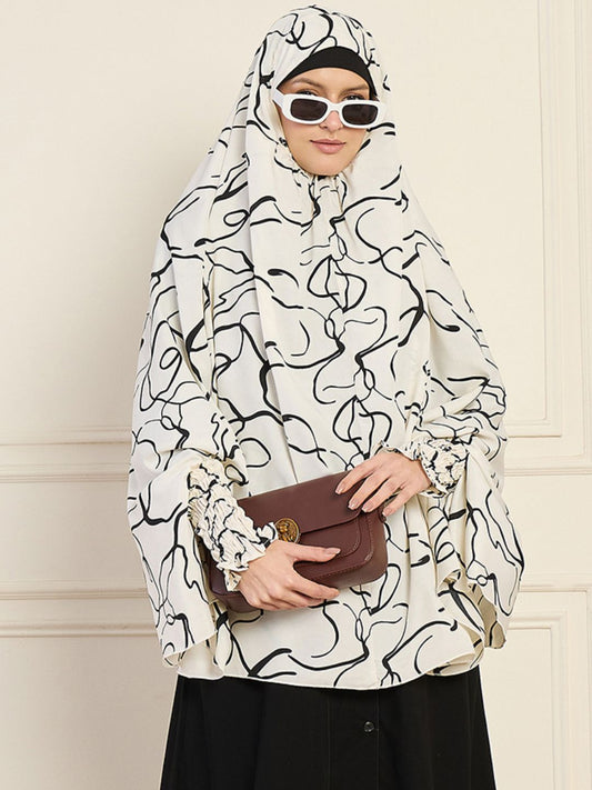 Nabia White Printed Free Size Prayer Khimar