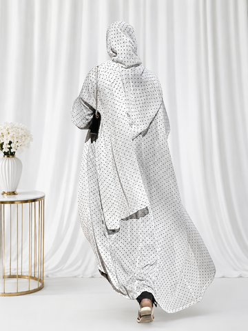 Modest Polka Printed Shrug Abaya with Black Inner & Matching Hijab