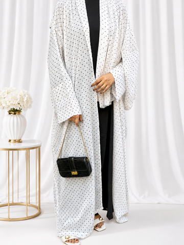 Modest Polka Printed Shrug Abaya with Black Inner & Matching Hijab