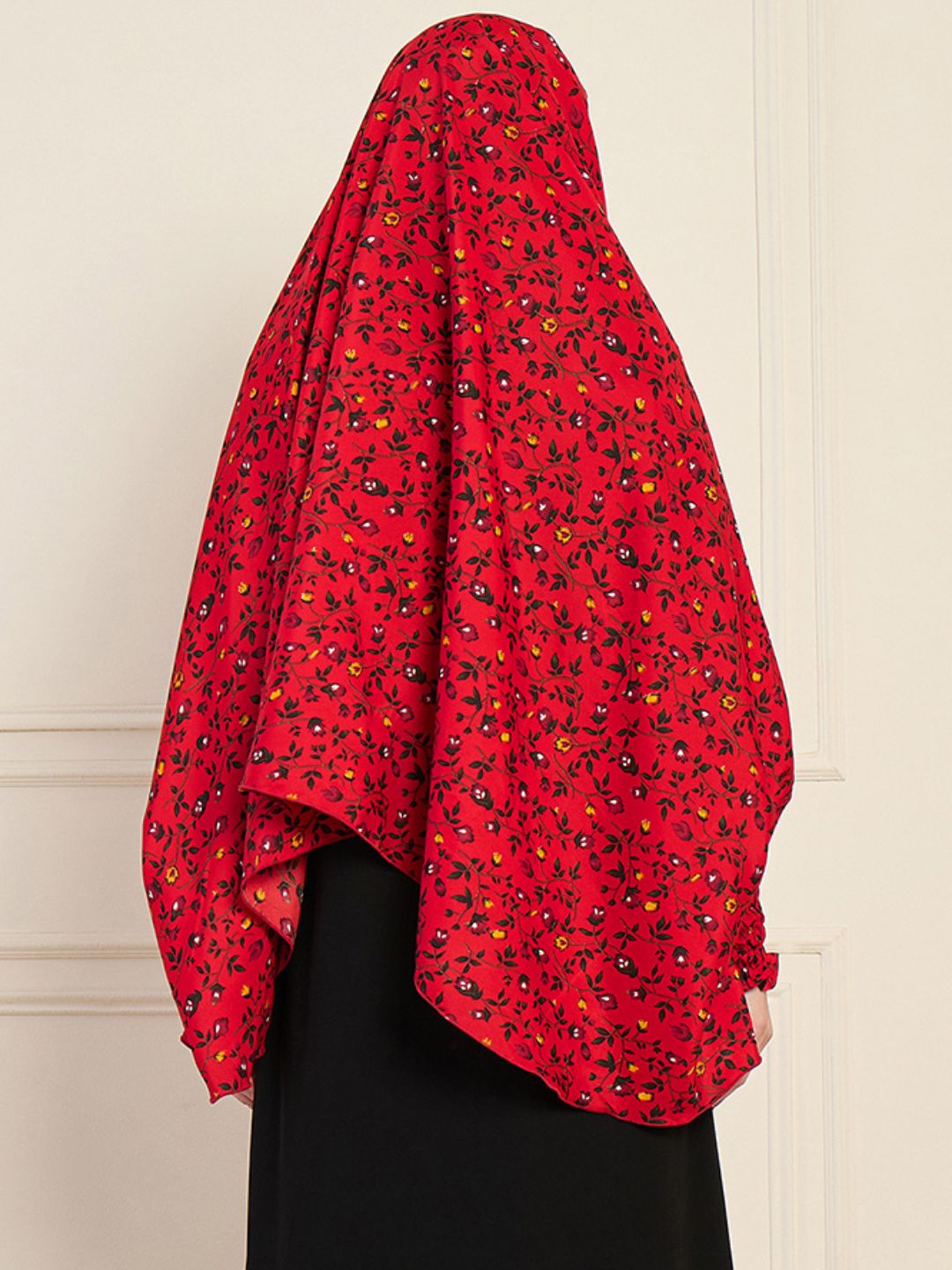 Nabia Red Printed Free Size Prayer Khimar