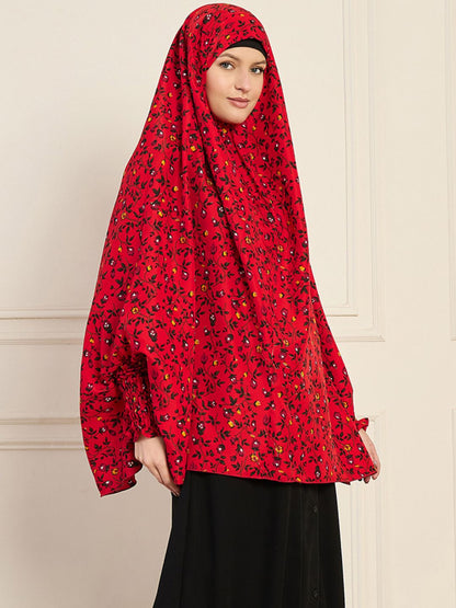 Nabia Red Printed Free Size Prayer Khimar