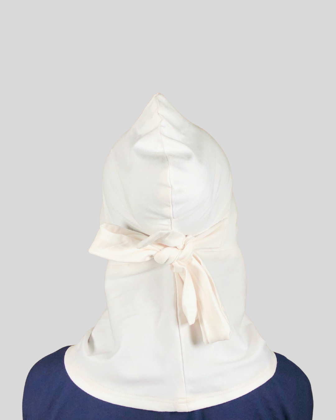 White Stretch Cotton Jersey Instant Hijab Cap with Tie