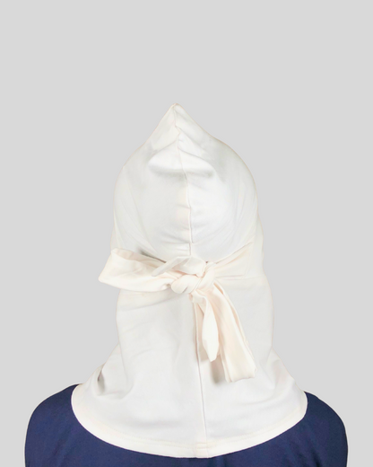 White Stretch Cotton Jersey Instant Hijab Cap with Tie