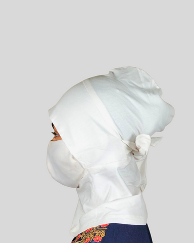 White Stretch Cotton Jersey Instant Hijab Cap with Tie
