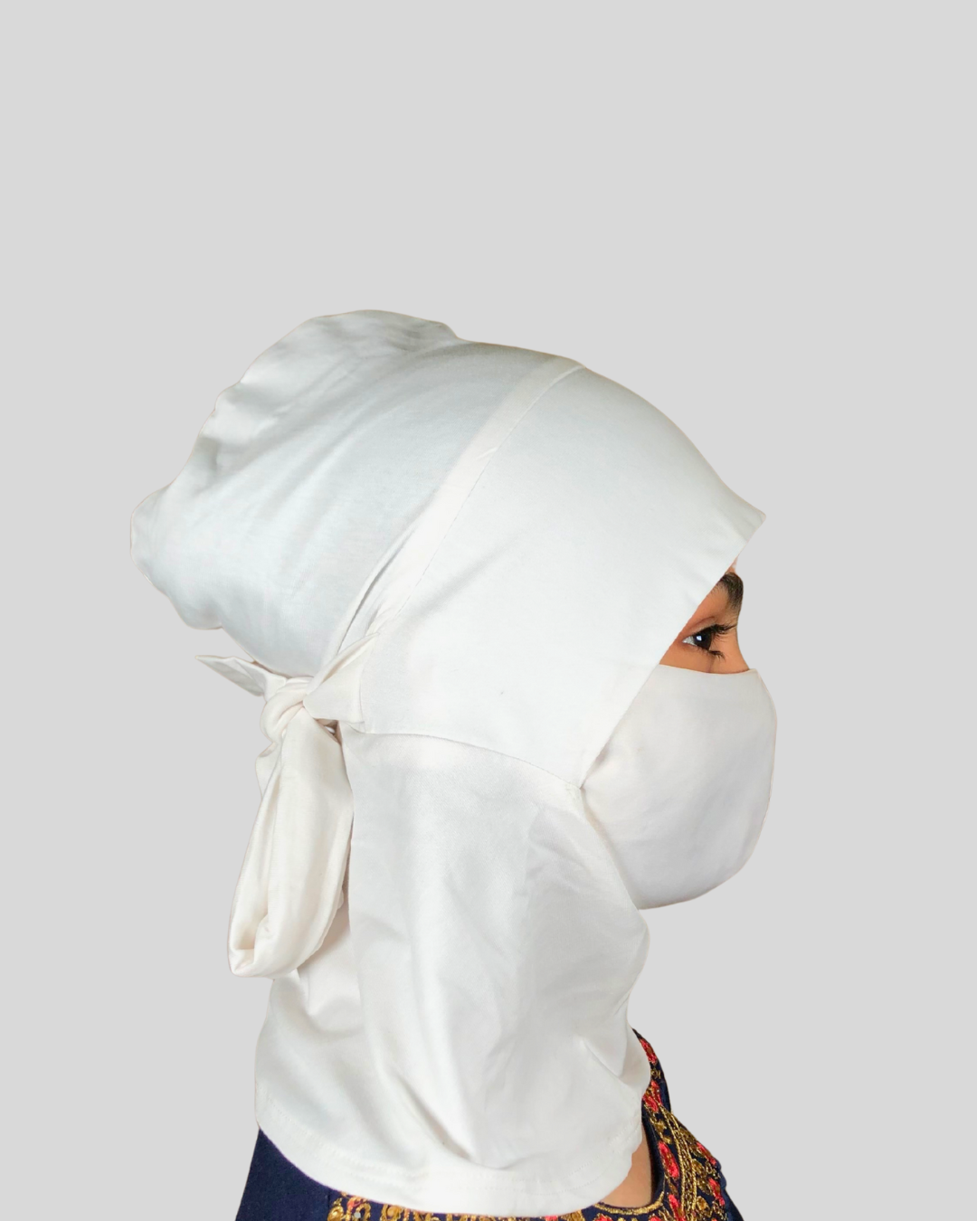 White Stretch Cotton Jersey Instant Hijab Cap with Tie