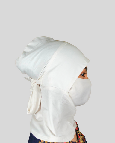 White Stretch Cotton Jersey Instant Hijab Cap with Tie