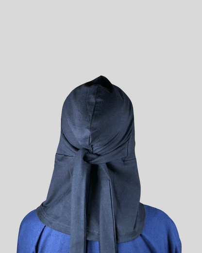 Black Stretch Cotton Jersey Instant Hijab Cap with Tie