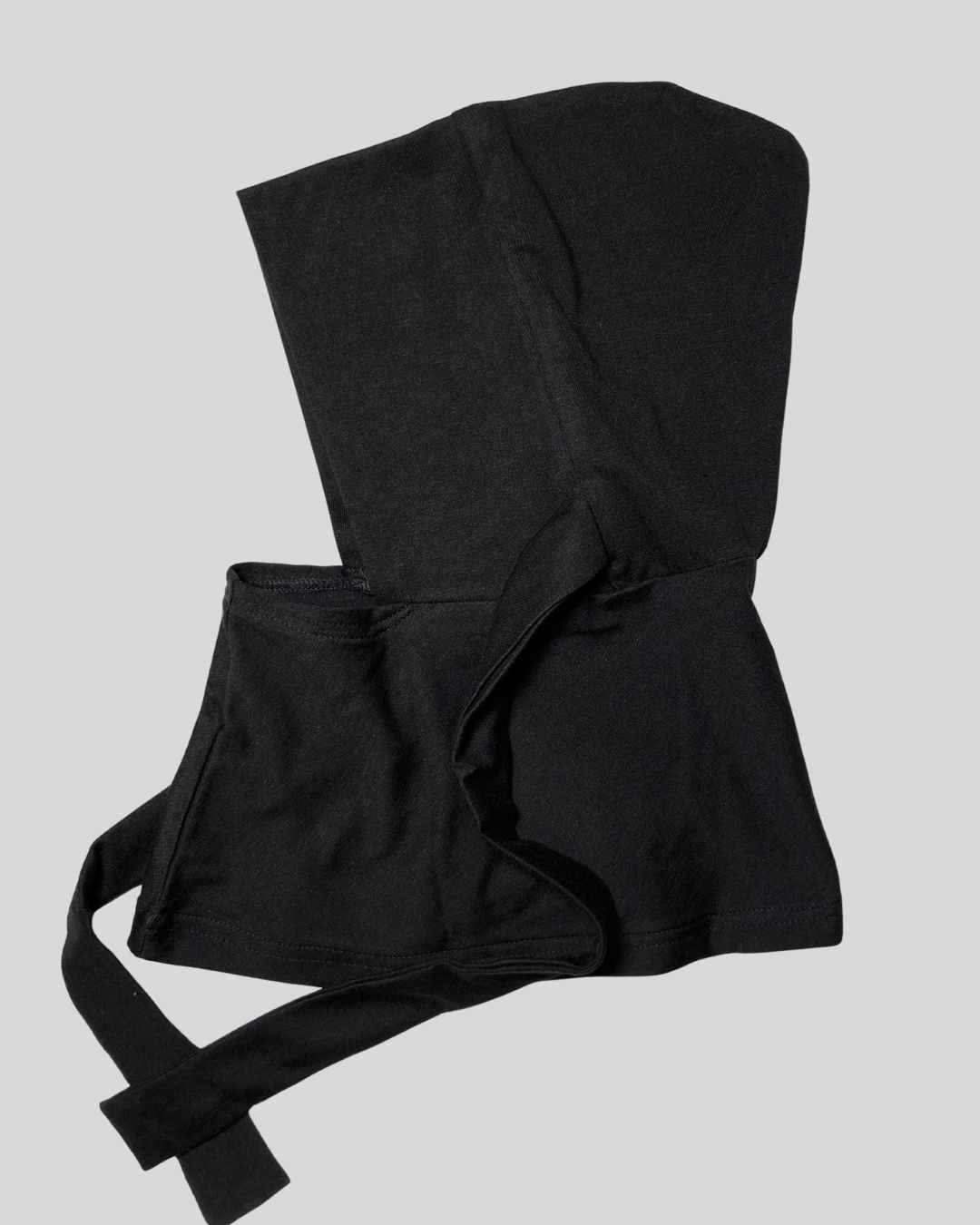 Black Stretch Cotton Jersey Instant Hijab Cap with Tie