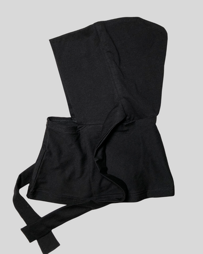 Black Stretch Cotton Jersey Instant Hijab Cap with Tie