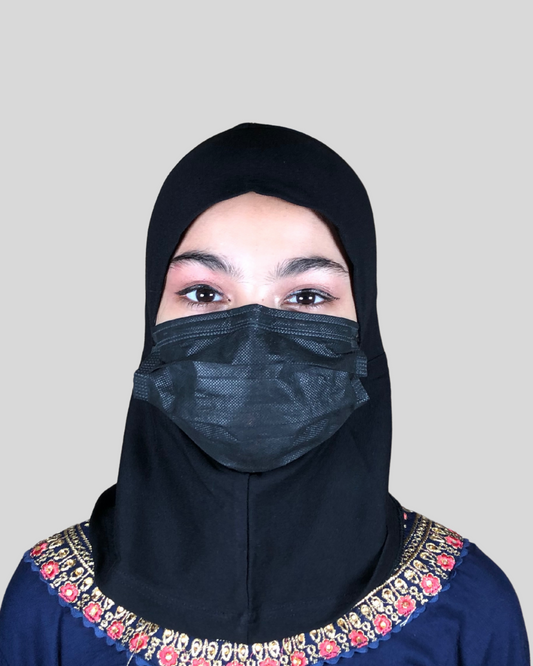 Black Stretch Cotton Jersey Instant Hijab Cap with Tie
