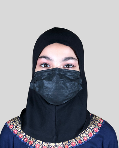 Black Stretch Cotton Jersey Instant Hijab Cap with Tie