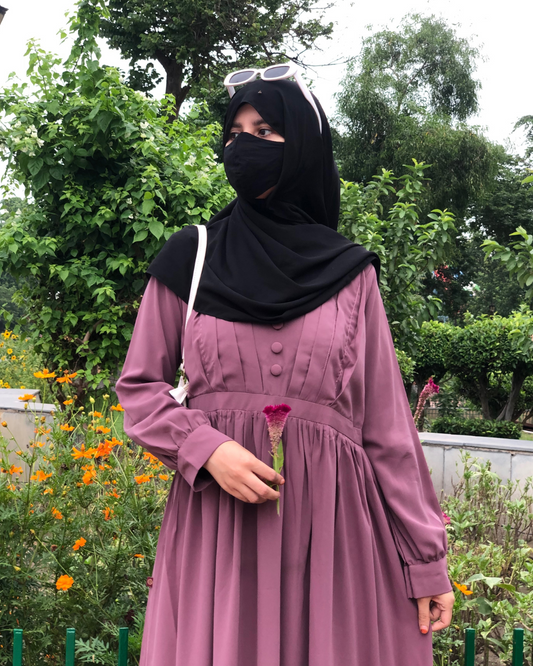 Nabia Puce Pink Solid Abaya for Women with Georgette Scarf