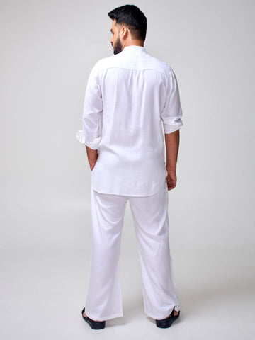 Nabia Men’s White Solid Farsi Kurta Pants Set