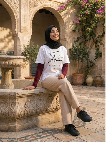 Modest White Peace T-Shirt for Women