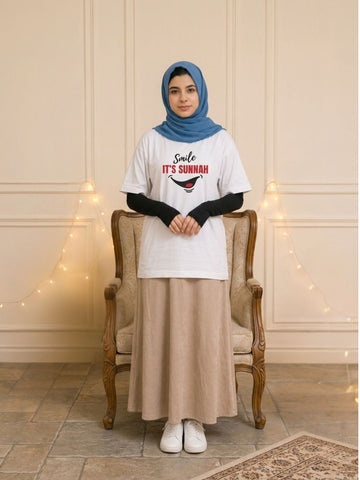 Smile It’s Sunnah Modest White T-Shirt for Women