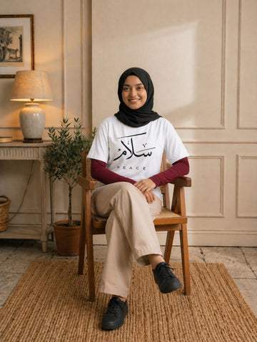 Modest White Peace T-Shirt for Women