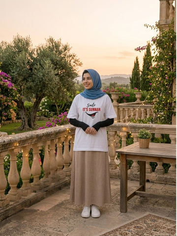 Smile It’s Sunnah Modest White T-Shirt for Women