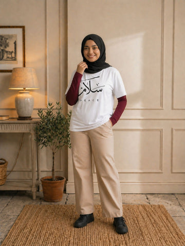Modest White Peace T-Shirt for Women