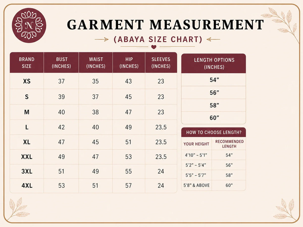 Product size chart