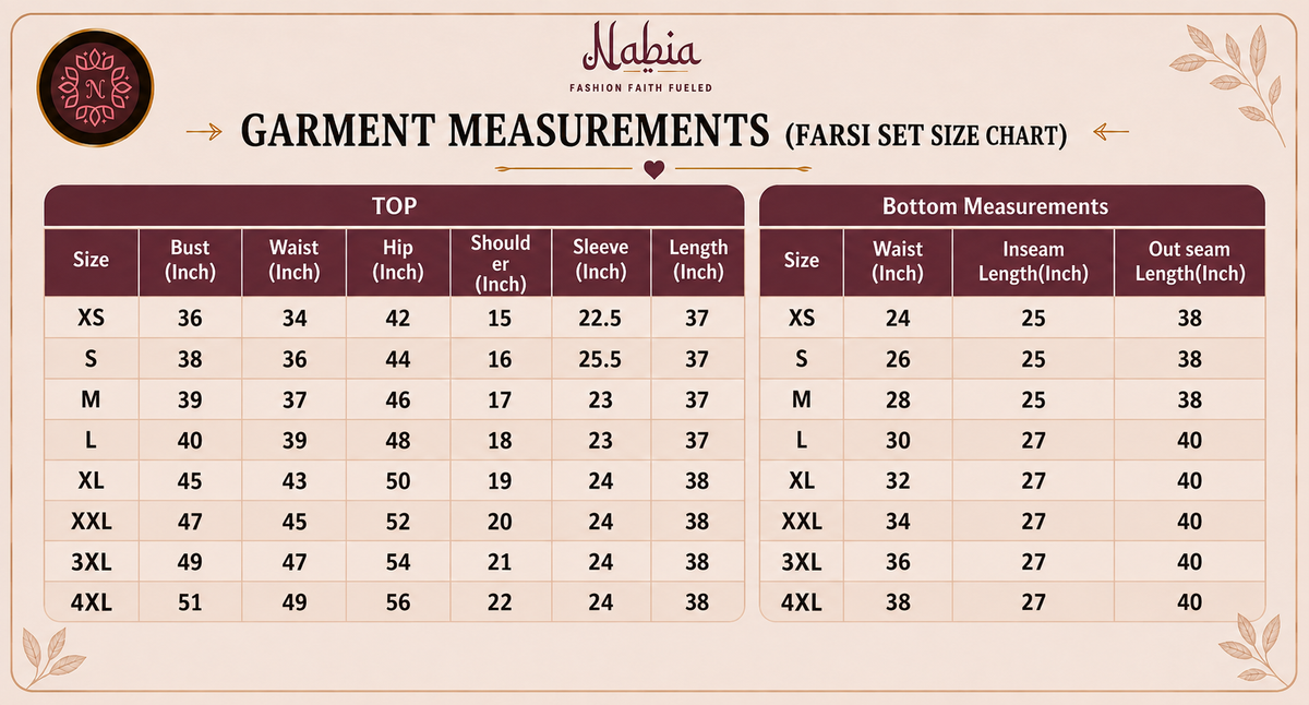 Product size chart