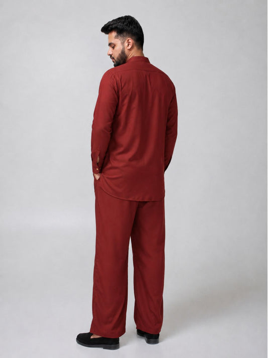 Nabia Men’s Rust Solid Farsi Kurta Pants Set