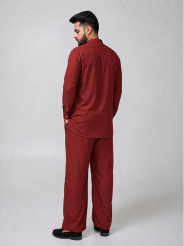 Nabia Men’s Rust Solid Farsi Kurta Pant Set