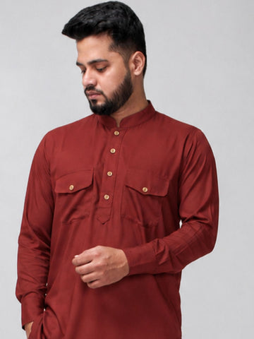 Nabia Men’s Rust Solid Farsi Kurta Pant Set