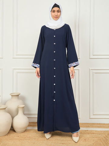 Nabia's Front Open abaya with White Georgette Hijab