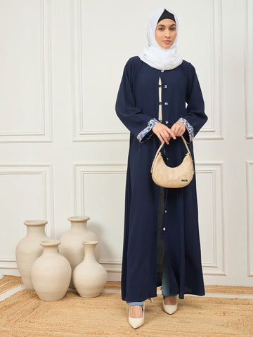 Nabia's Front Open abaya with White Georgette Hijab