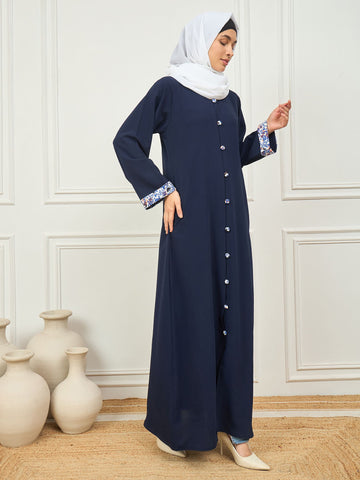 Nabia's Front Open abaya with White Georgette Hijab