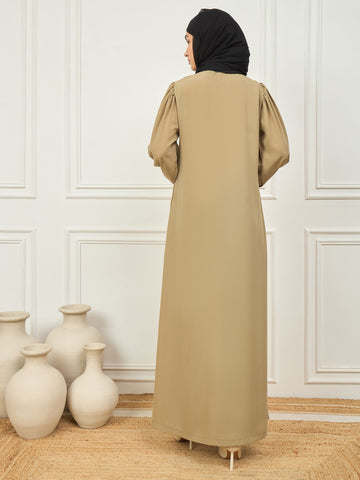 Front Open Beige abaya with black Georgette Hijab
