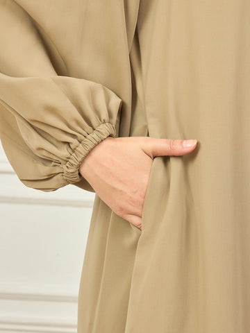 Front Open Beige abaya with black Georgette Hijab