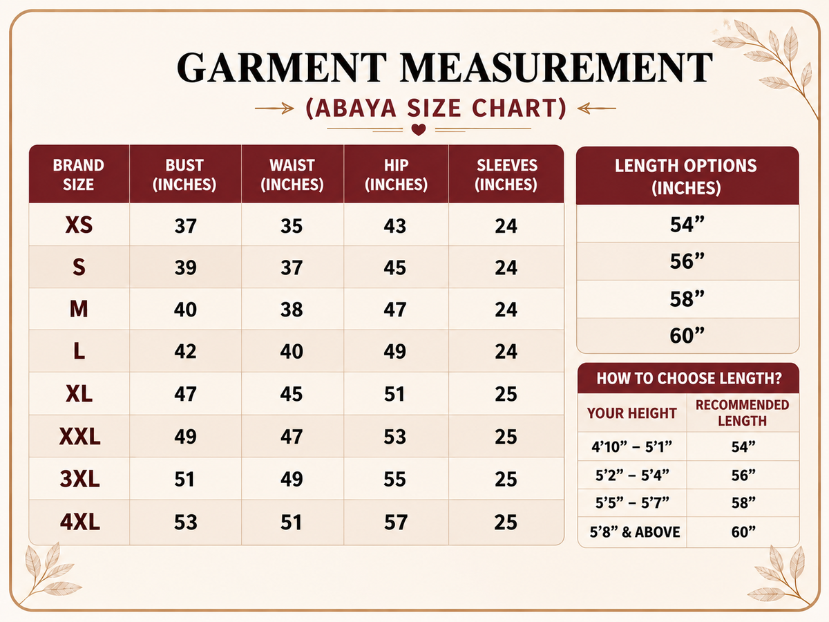 Product size chart