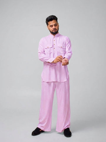 Nabia Men’s Lavender Solid Farsi Kurta Pants Set