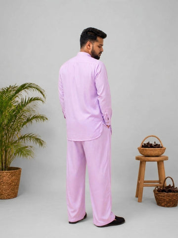 Nabia Men’s Lavender Solid Farsi Kurta Pants Set