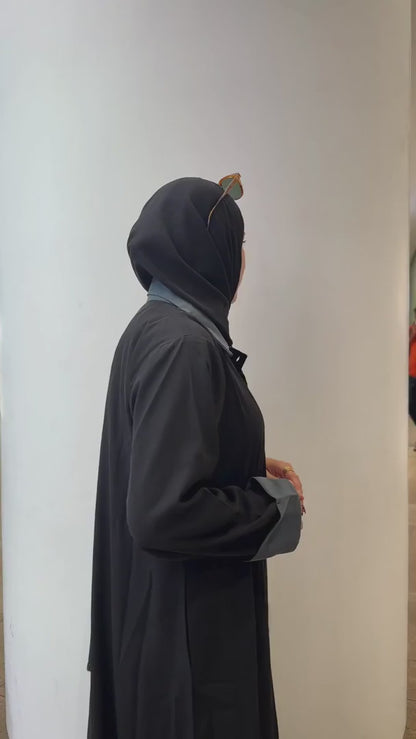 Nabia Black Front-Open Abaya with Black Georgette Hijab