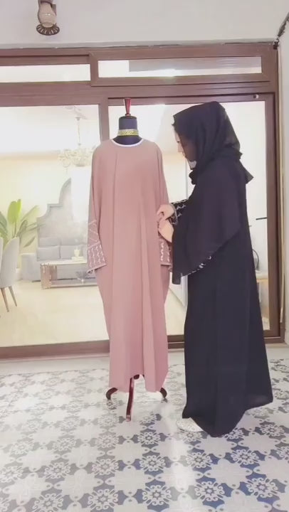Nabia Kefiyyeh Embroidery Rust Abaya Burqa with Black Scarf