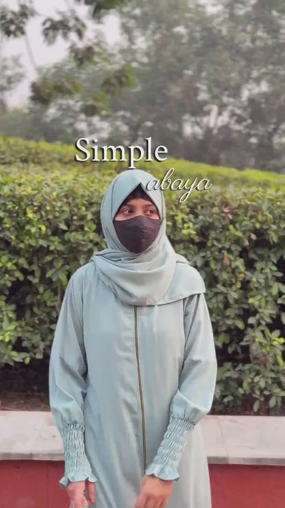 Front Open Modest Sea Green Zip Abaya Burqa with Matching Hijab
