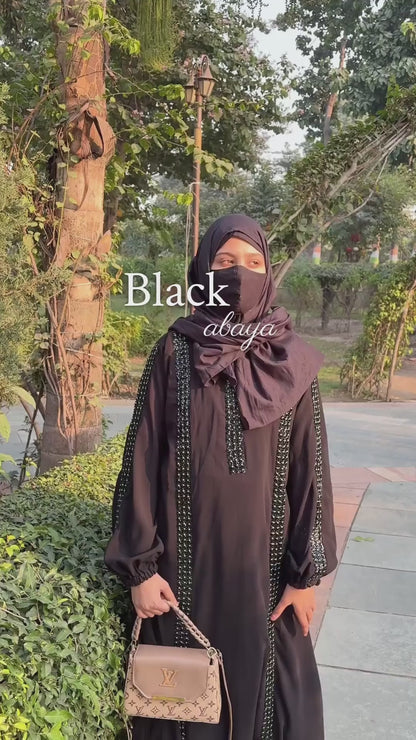 Black Solid Modest Luxury Abaya Burqa with Black Hijab