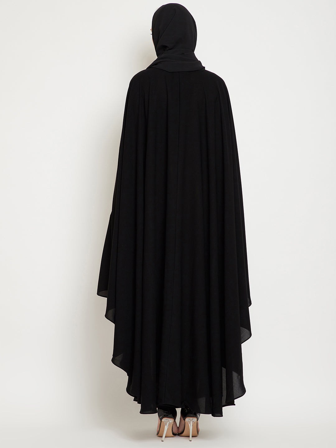 Nabia Women Black Irani Kaftan Solid Abaya Enhanced With Chikan Hand Embroidered  With Georgette Scarf