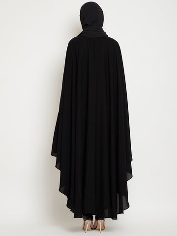 Nabia Women Black Irani Kaftan Solid Abaya Enhanced With Chikan Hand Embroidered  With Georgette Scarf