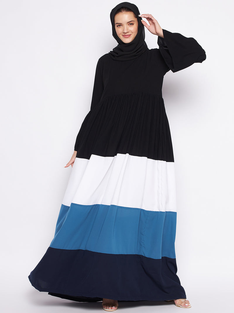 Nabia Multi-Colored Nida Matte Fabric Abaya For Women With Georgette Scarf