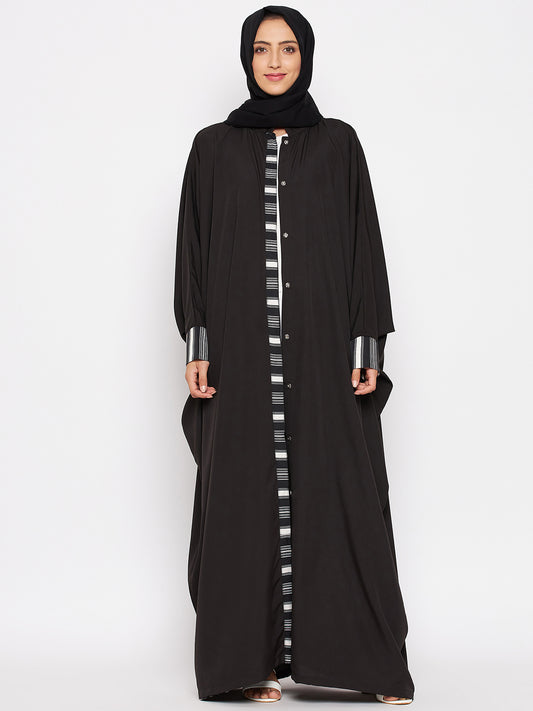 Nabia  Women Black Solid Crepe Design Kaftan Abaya With Georgette Scarf